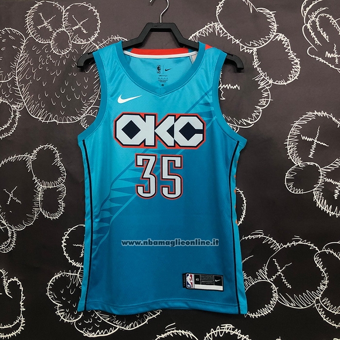 Maglia Oklahoma City Thunder Kevin Durant #35 Citta 2018-19 Blu